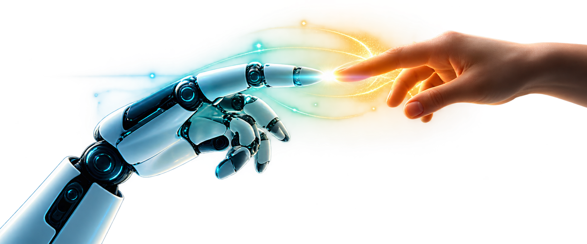 Human and robotic hands connecting